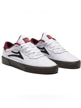 Lakai Cambridge White / Burgundy Leather Skate Shoes